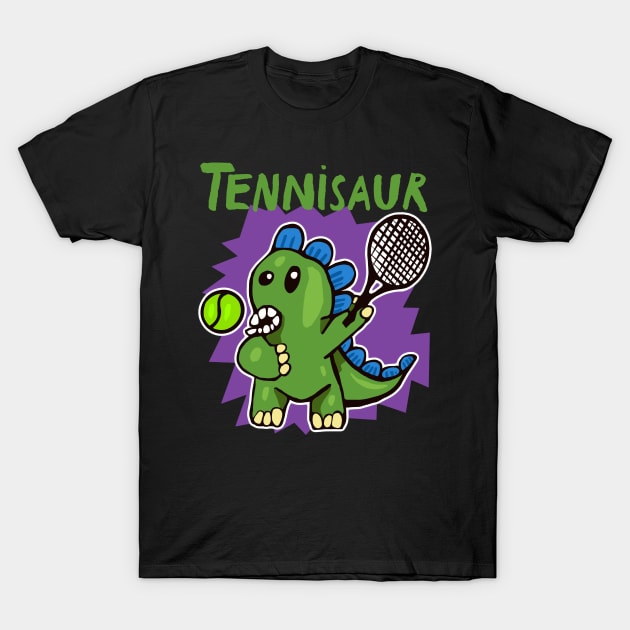 Tennisaur - Dinosaur Playing Tennis T-Shirt by wildjellybeans